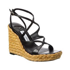 Jimmy Choo Ayla 110 Leather Wedge Sandal, Black